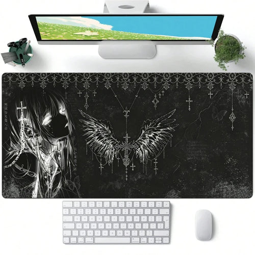 Leather Mousepad Black White Anime Aesthetics Angel Girl Mouse Pad
