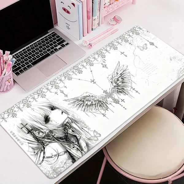 Leather Mousepad Black White Anime Aesthetics Angel Girl Mouse Pad