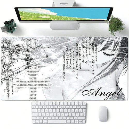 Leather Mousepad Black White Anime Aesthetics Angel Girl Mouse Pad
