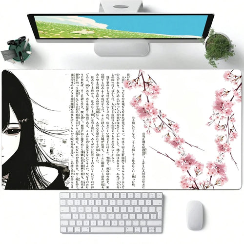 Leather Mousepad Black White Anime Aesthetics Angel Girl Mouse Pad